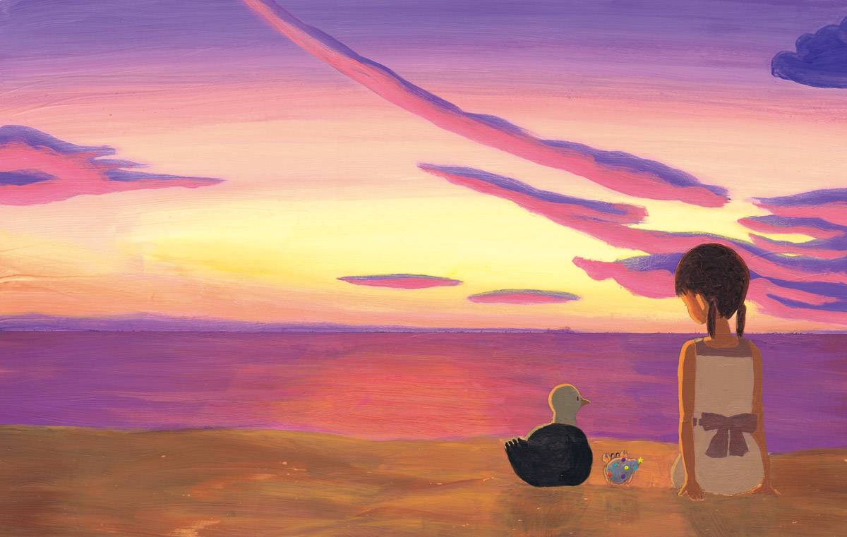 A beautiful evening by the sea. Curly the Hermit, the seagull and the girl become friends. The end.