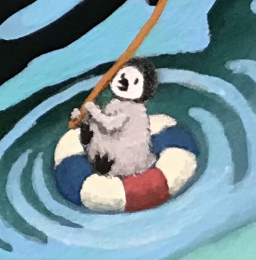 釣りをする小さなペンギン