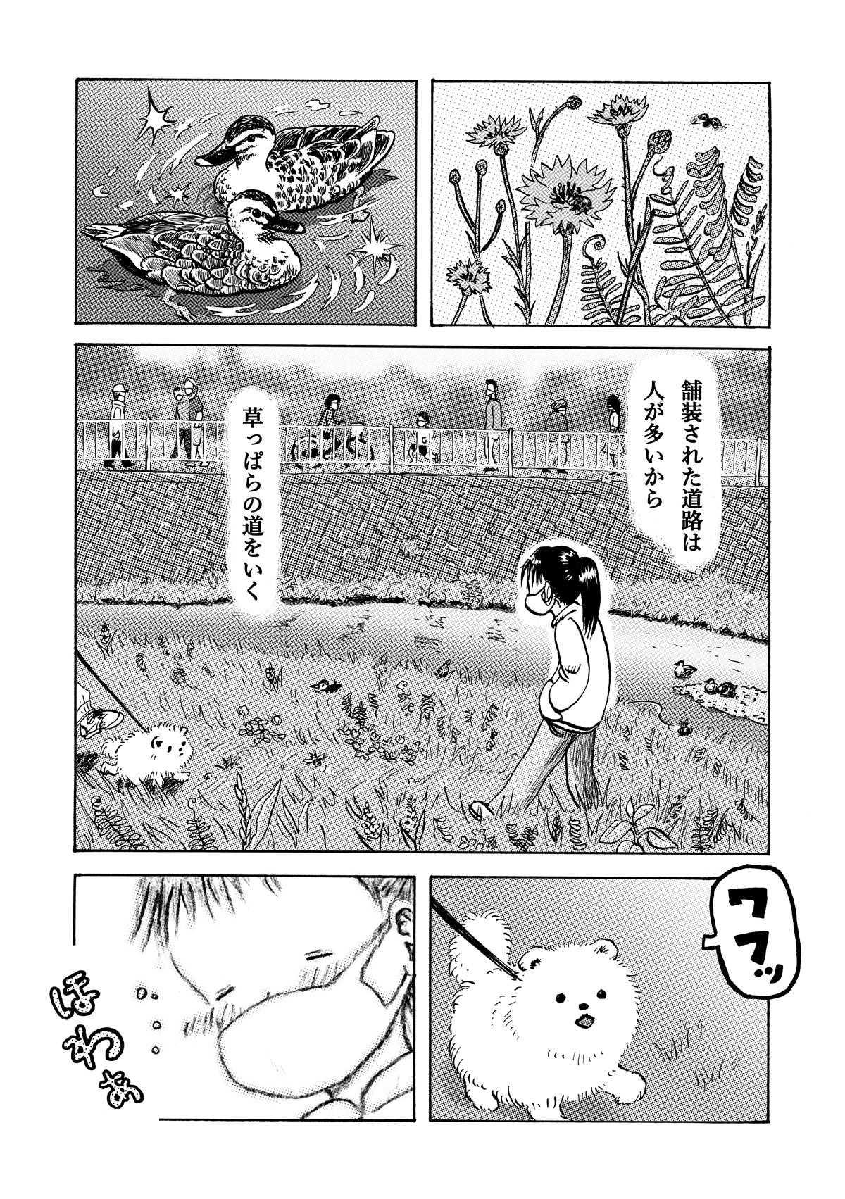 舗装されだ道は人が多いから草っ原の道をゆく