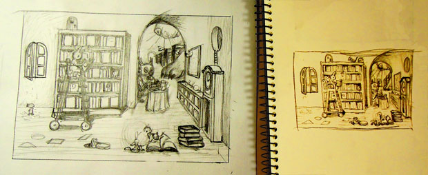 サムネイルからすこし大きい絵に何度も描く。